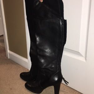 Black leather boots with option of folding the top